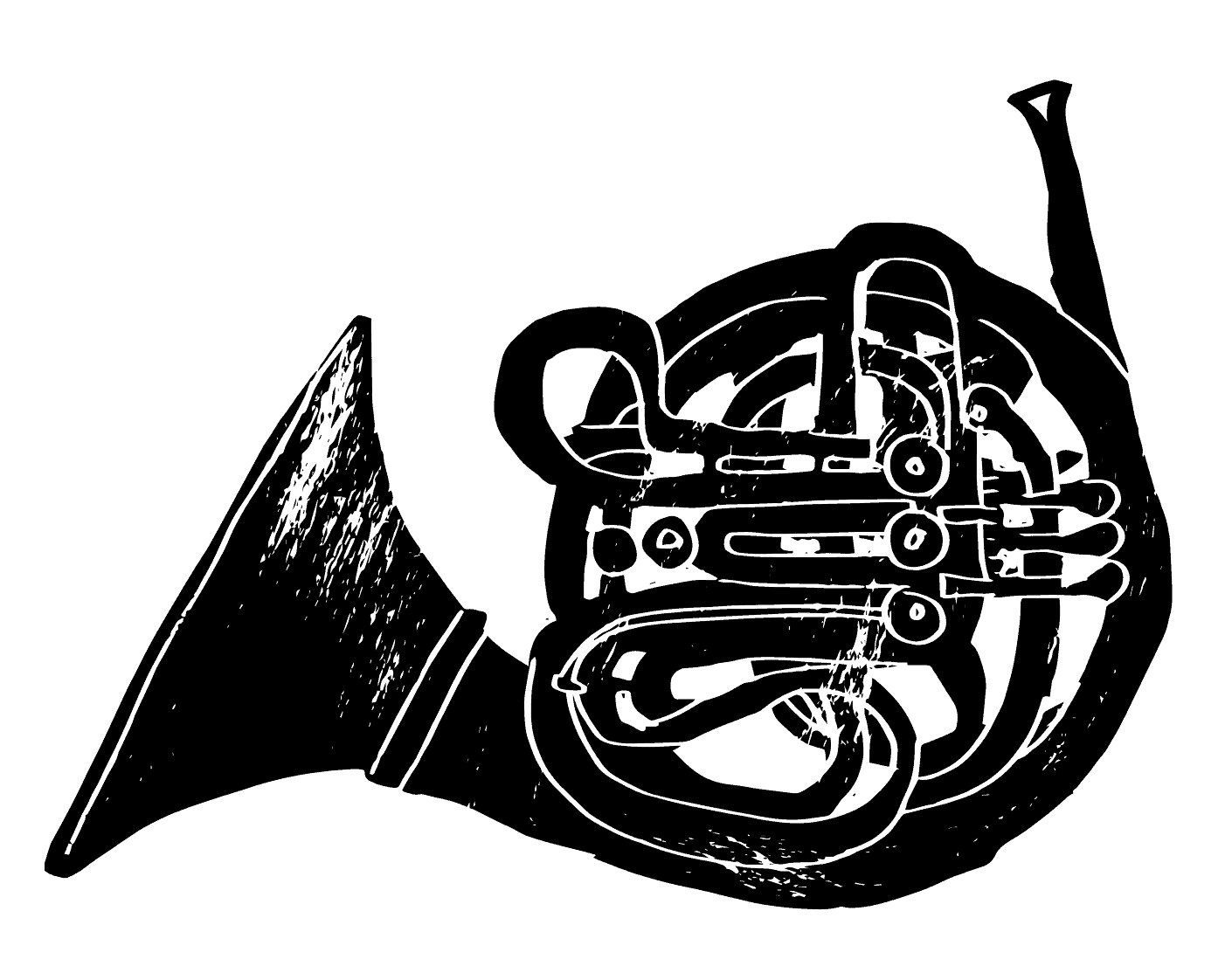 An illustration of a french horn.